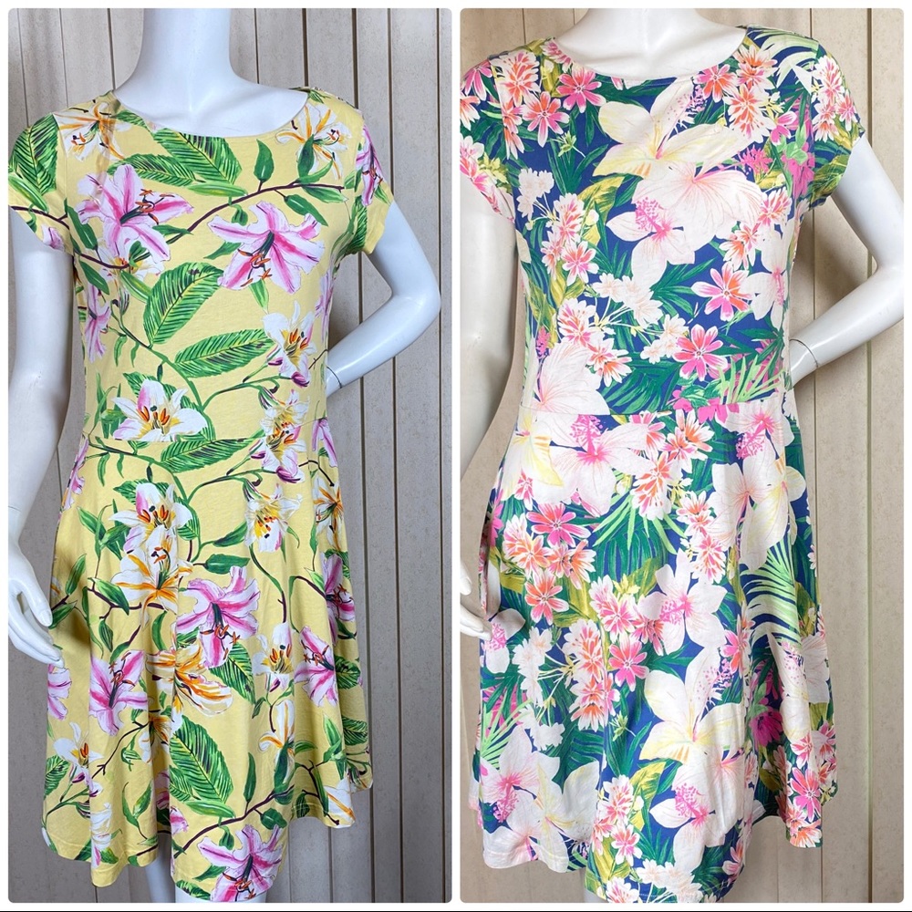 Two American Living Fit and Flare Tropical Dress L